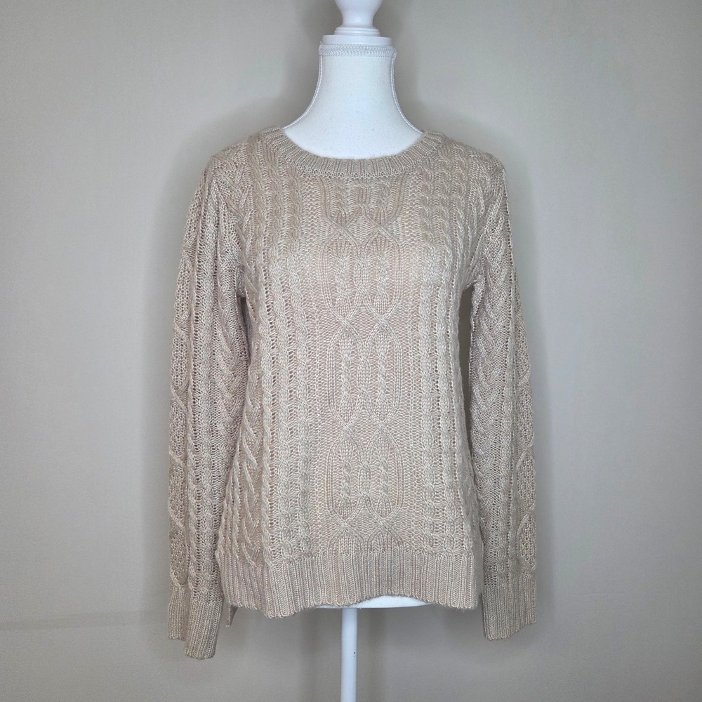 Pink Rose Tan Cable Knit Sweater Neutral Cozy Pullover Academia Size S‎